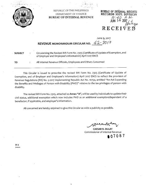 BIR Form 2305 for claiming PWDs as dependents .
